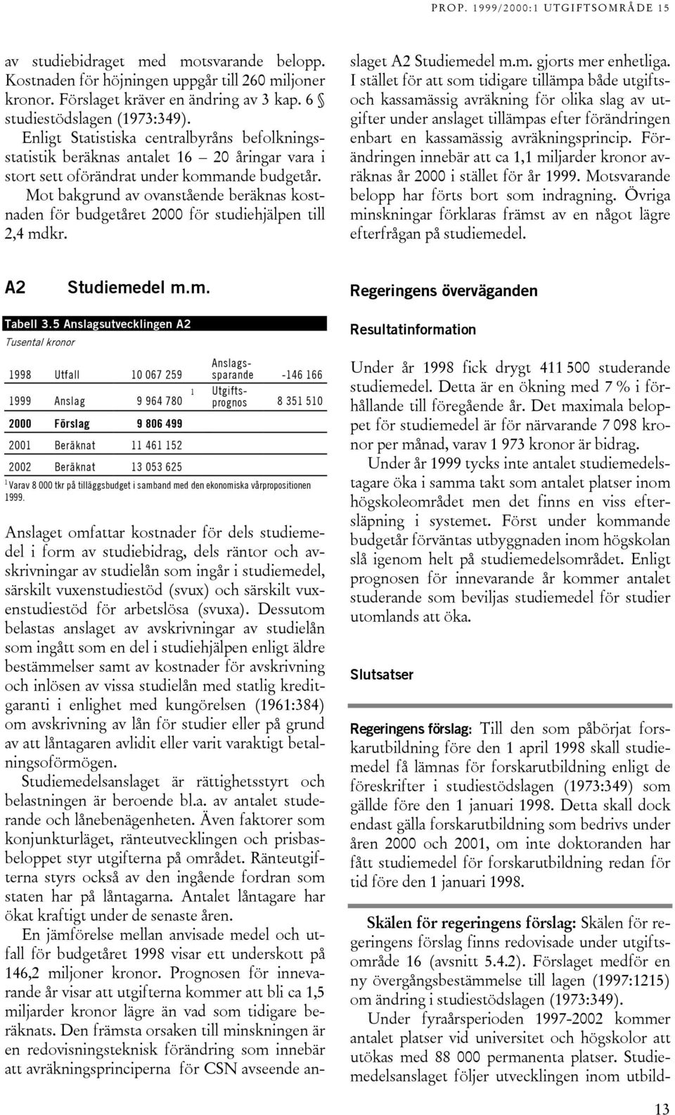 Mot bakgrund av ovanstående beräknas kostnaden för budgetåret 2000 för studiehjälpen till 2,4 mdkr.