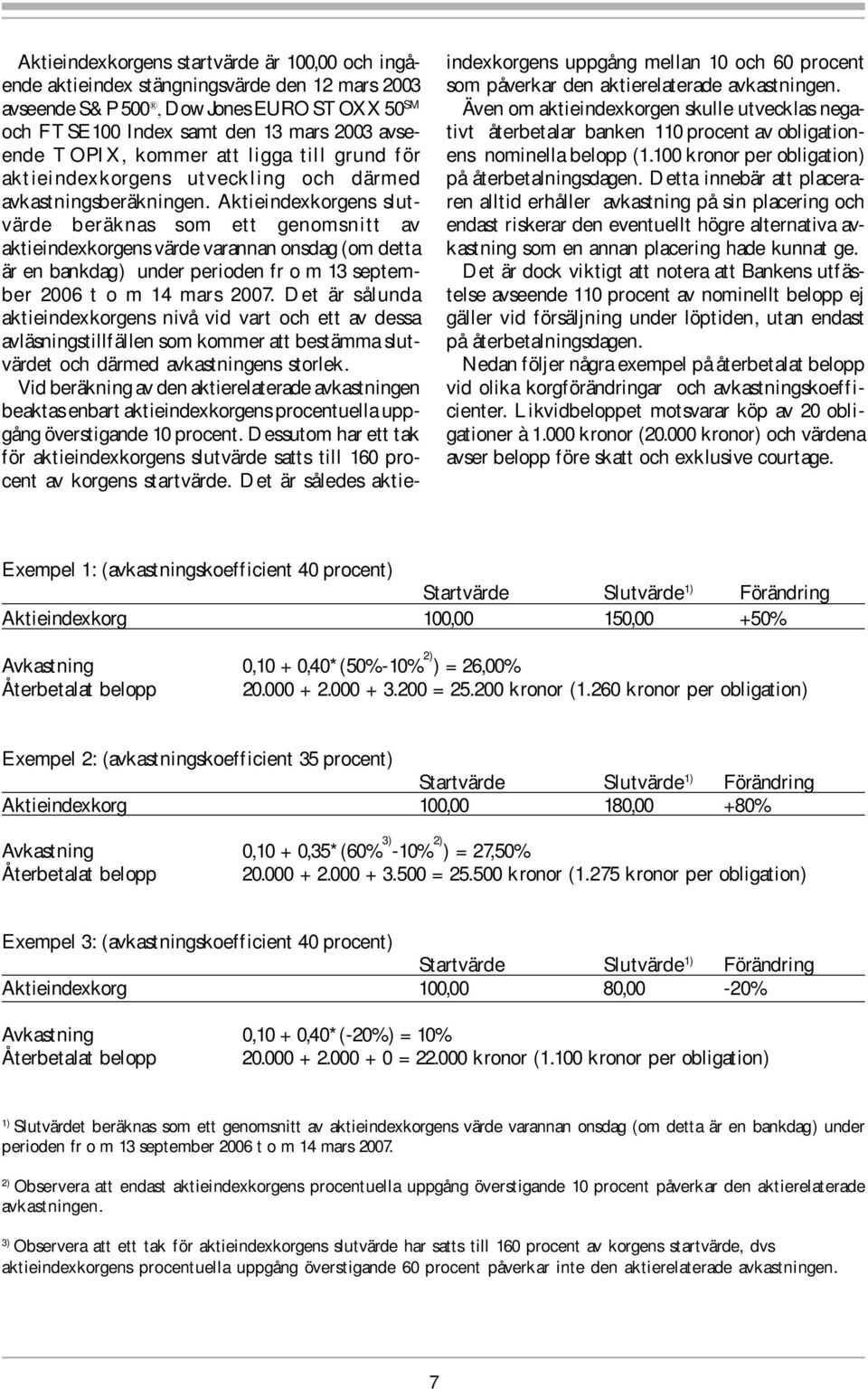 Aktieindexkorgens slutvärde beräknas som ett genomsnitt av aktieindexkorgens värde varannan onsdag (om detta är en bankdag) under perioden fr o m 13 september 2006 t o m 14 mars 2007.