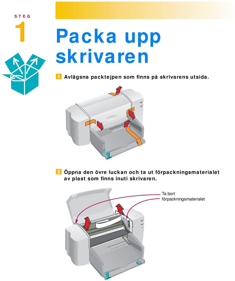 Öppna den övre luckan och ta ut