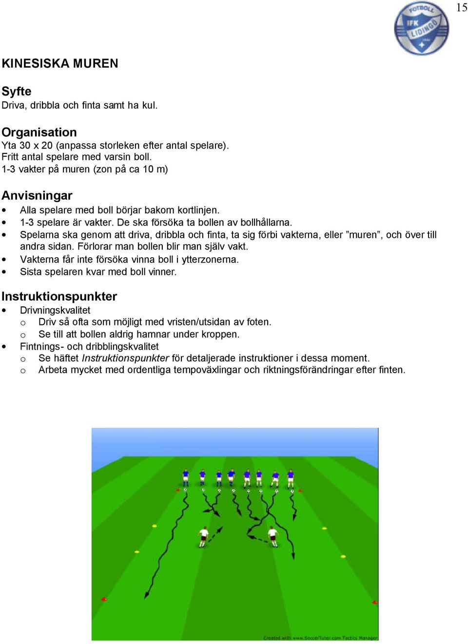 Spelarna ska genom att driva, dribbla och finta, ta sig förbi vakterna, eller muren, och över till andra sidan. Förlorar man bollen blir man själv vakt.