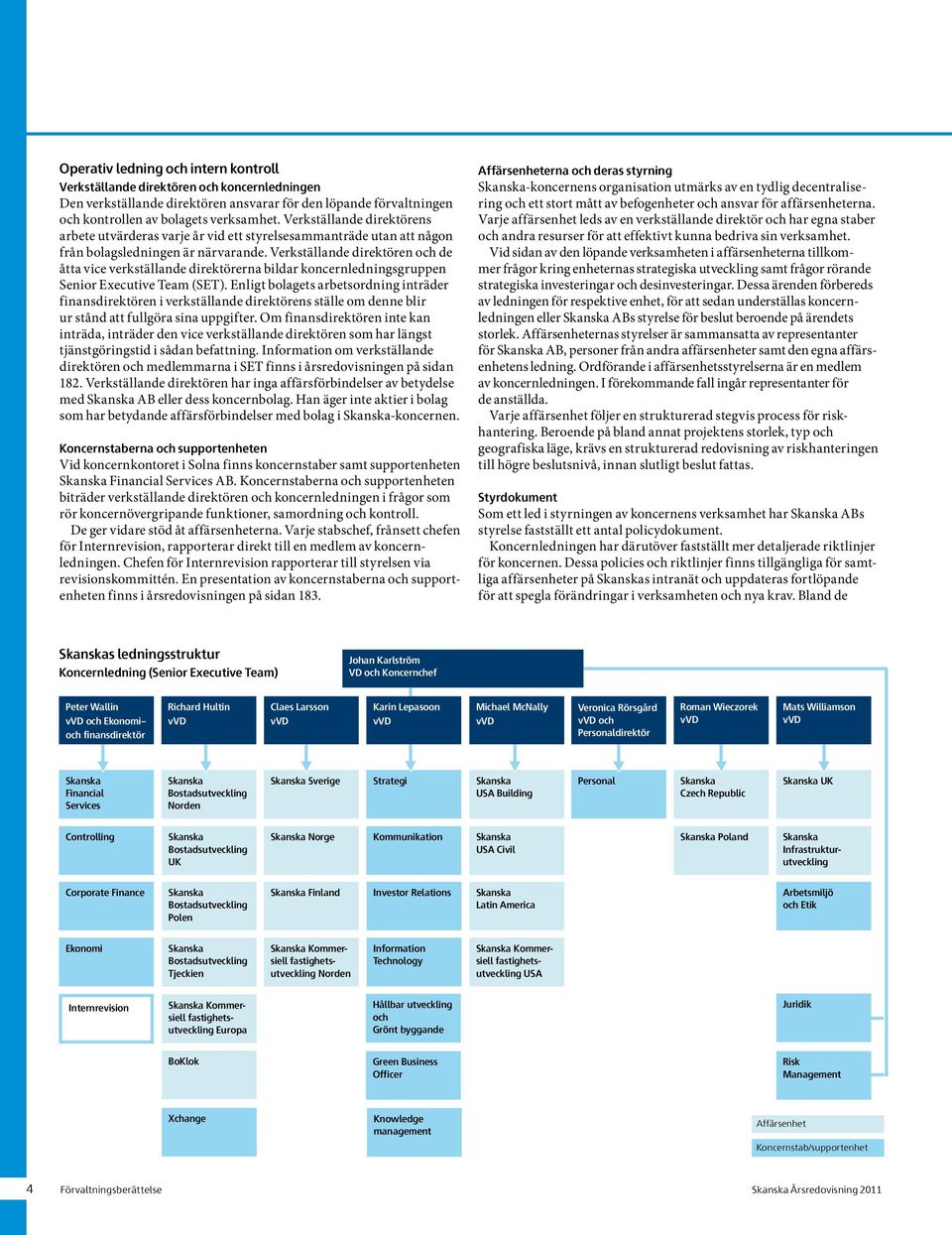 Verkställande direktören och de åtta vice verkställande direktörerna bildar koncernledningsgruppen Senior Executive Team (SET).