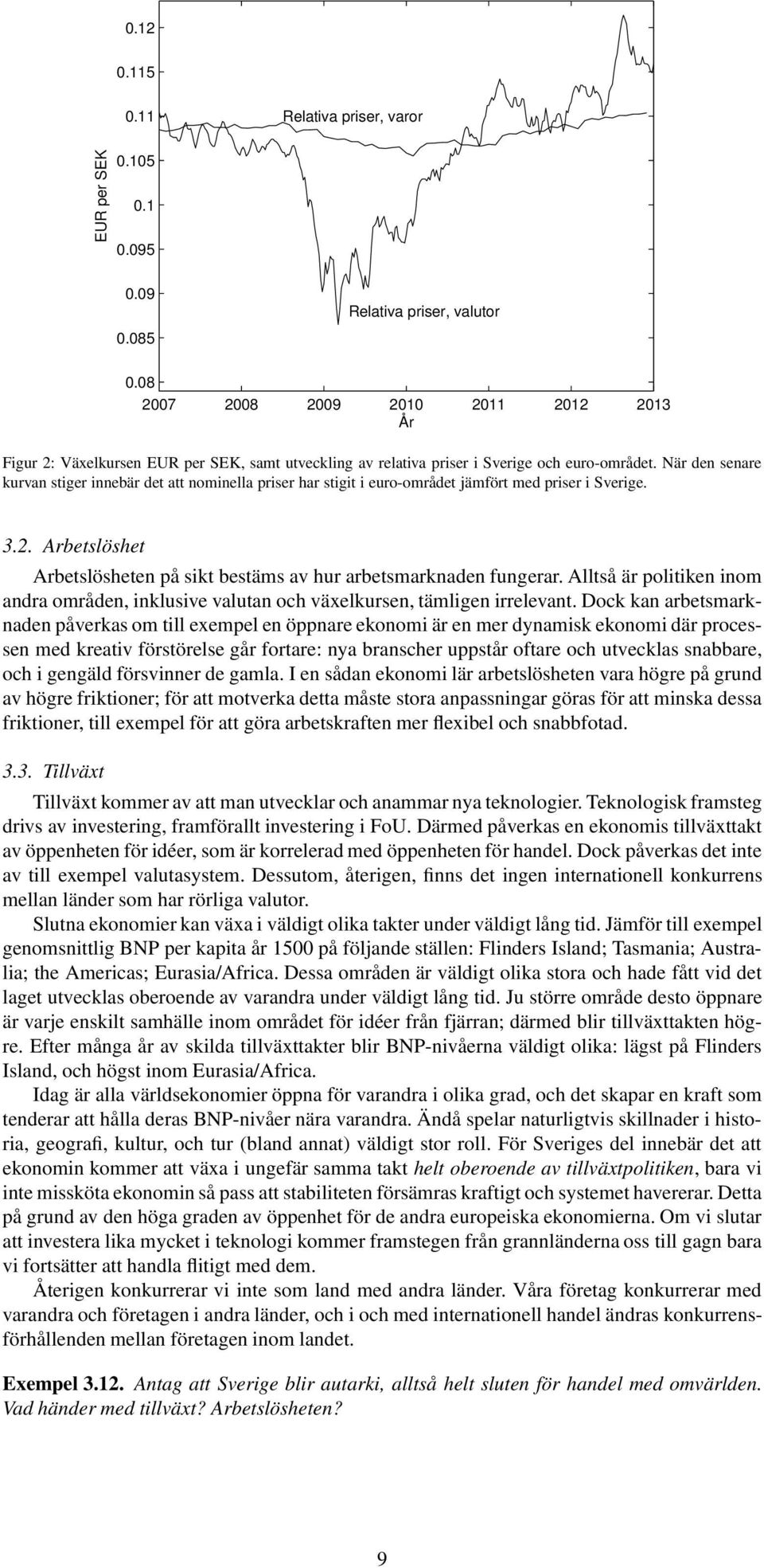 När den senare kurvan stiger innebär det att nominella priser har stigit i euro-området jämfört med priser i Sverige. 3.2. Arbetslöshet Arbetslösheten på sikt bestäms av hur arbetsmarknaden fungerar.