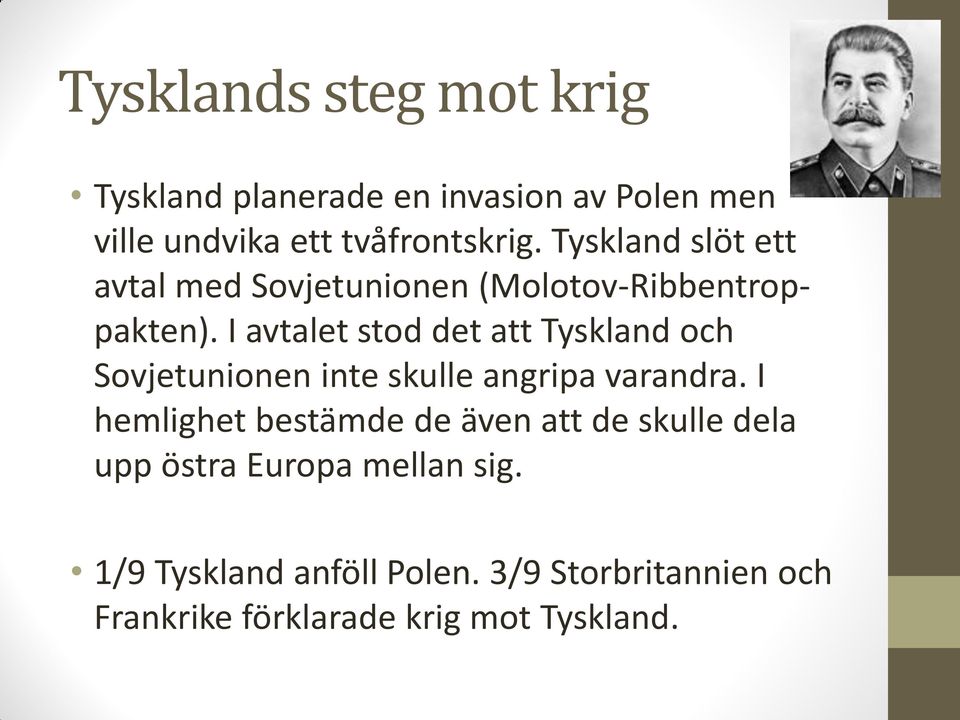 I avtalet stod det att Tyskland och Sovjetunionen inte skulle angripa varandra.