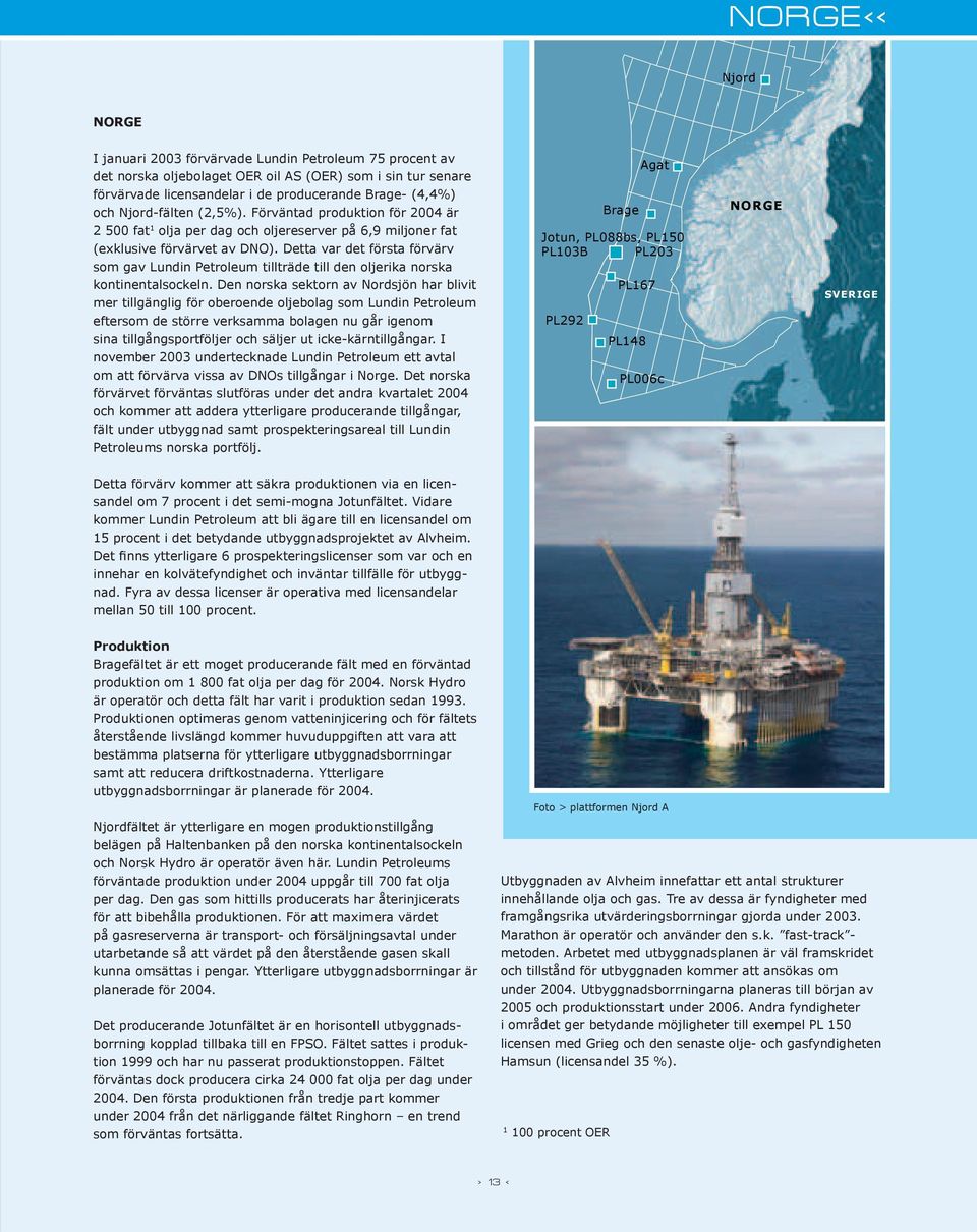 Detta var det första förvärv som gav Lundin Petroleum tillträde till den oljerika norska Brage Jotun, PL088bs, PL150 PL103B PL203 NORGE kontinentalsockeln.
