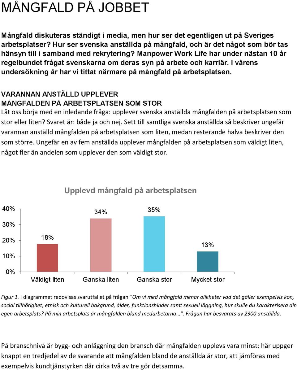 Manpower Work Life har under nästan 10 år regelbundet frågat svenskarna om deras syn på arbete och karriär. I vårens undersökning år har vi tittat närmare på mångfald på arbetsplatsen.