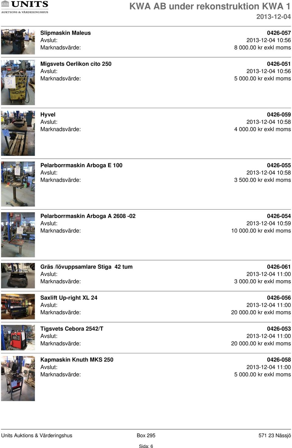 00 kr exkl moms Pelarborrmaskin Arboga A 2608-02 0426-054 Avslut: 10:59 10 000.