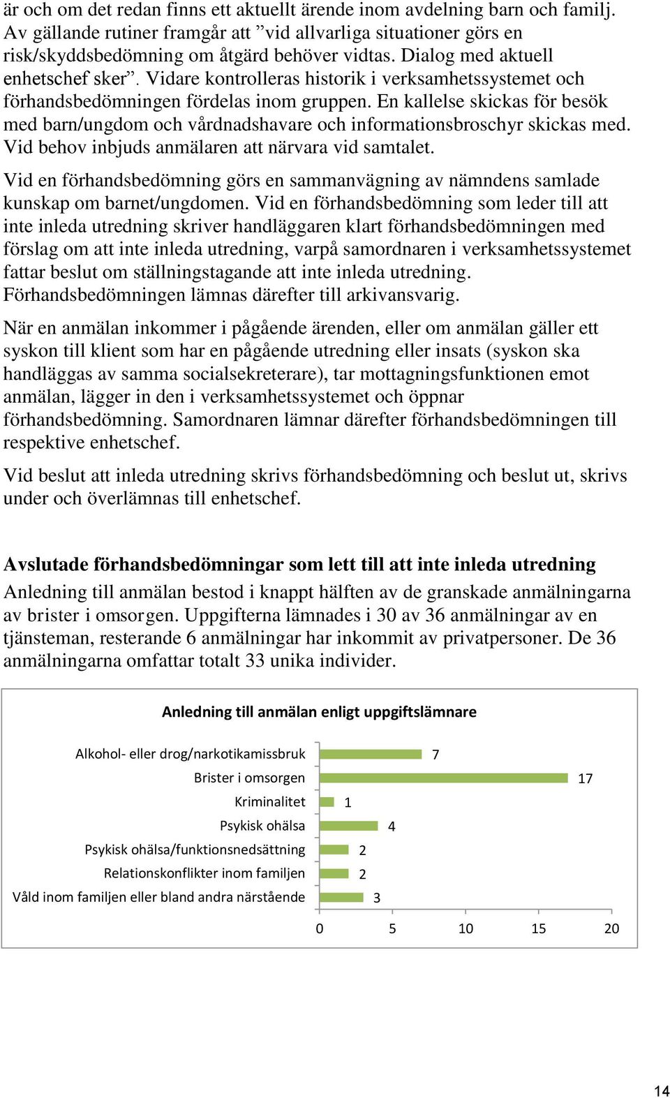 En kallelse skickas för besök med barn/ungdom och vårdnadshavare och informationsbroschyr skickas med. Vid behov inbjuds anmälaren att närvara vid samtalet.