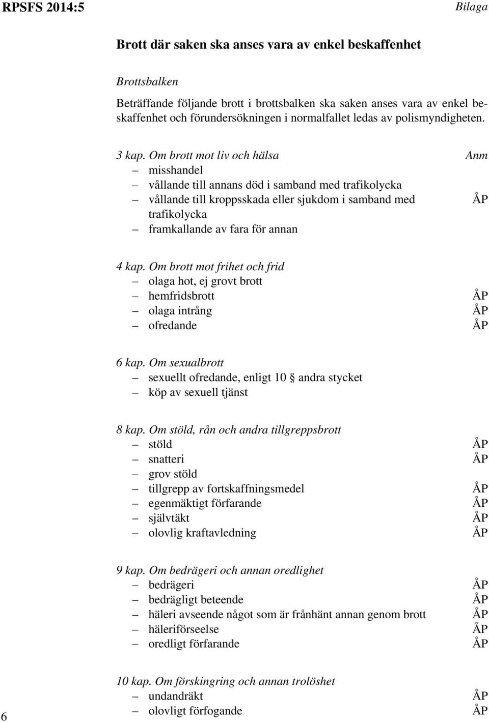 Om brott mot liv och hälsa Anm misshandel vållande till annans död i samband med trafikolycka vållande till kroppsskada eller sjukdom i samband med ÅP trafikolycka framkallande av fara för annan 4