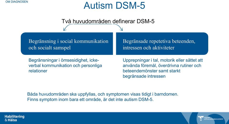 Upprepningar i tal, motorik eller sättet att använda föremål, överdrivna rutiner och beteendemönster samt starkt begränsade