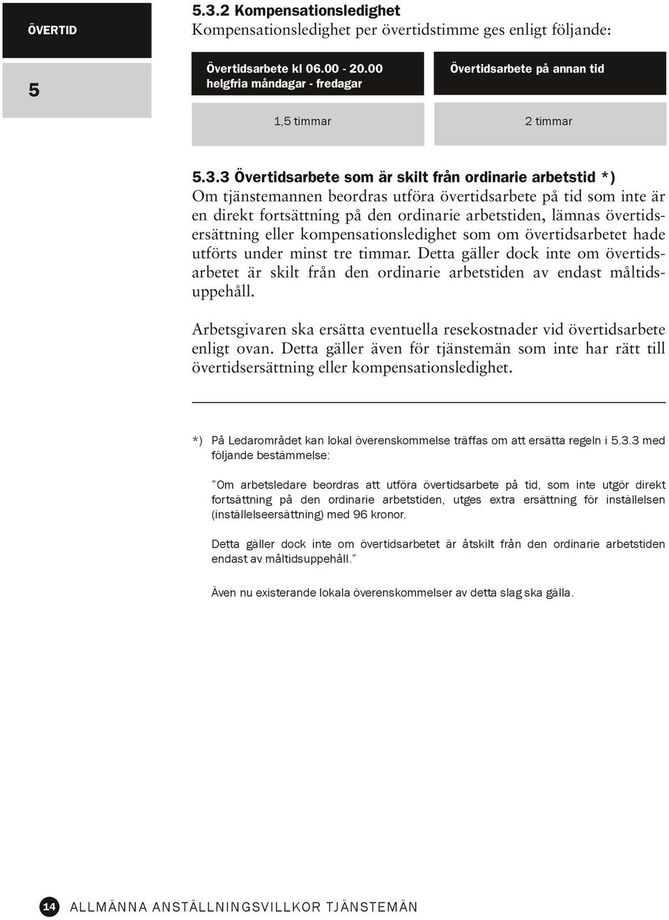 3 Övertidsarbete som är skilt från ordinarie arbetstid *) Om tjänstemannen beordras utföra övertidsarbete på tid som inte är en direkt fortsättning på den ordinarie arbetstiden, lämnas övertids