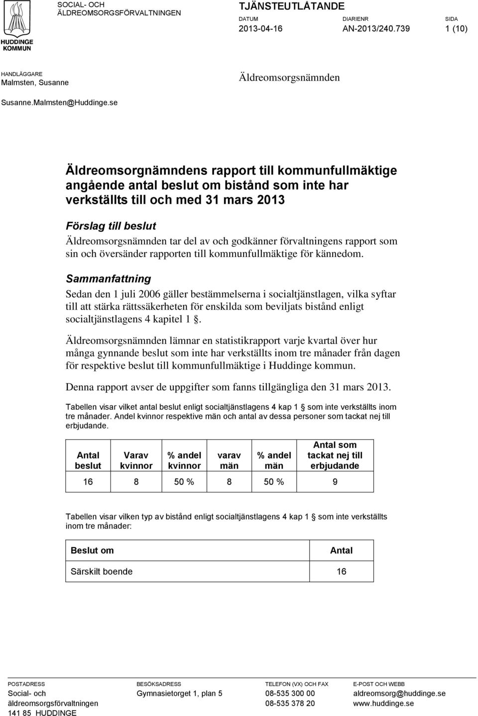 förvaltningens rapport som sin och översänder rapporten till kommunfullmäktige för kännedom.