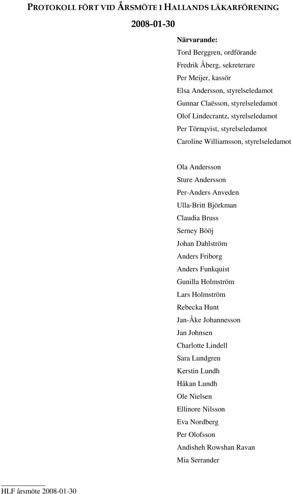 Andersson Per-Anders Anveden Ulla-Britt Björkman Claudia Bruss Serney Bööj Johan Dahlström Anders Friborg Anders Funkquist Gunilla Holmström Lars Holmström Rebecka Hunt Jan-Åke