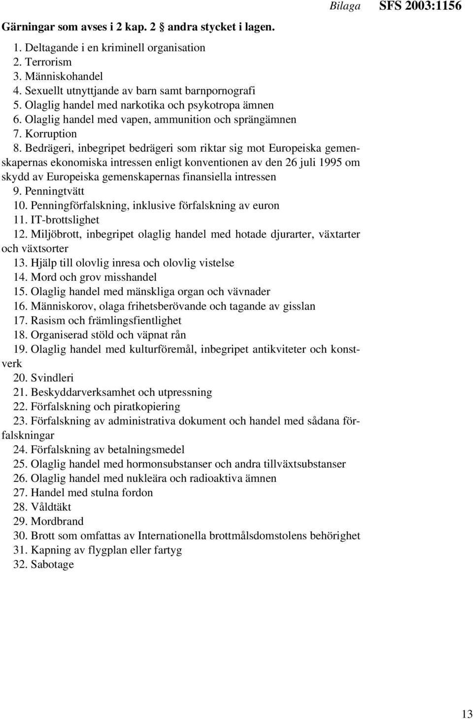 Bedrägeri, inbegripet bedrägeri som riktar sig mot Europeiska gemenskapernas ekonomiska intressen enligt konventionen av den 26 juli 1995 om skydd av Europeiska gemenskapernas finansiella intressen 9.