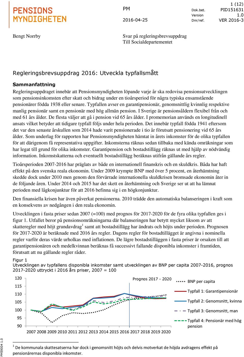 Typfallen avser en garantipensionär, genomsnittlig kvinnlig respektive manlig pensionär samt en pensionär med hög allmän pension. I Sverige är pensionsåldern flexibel från och med 61 års ålder.