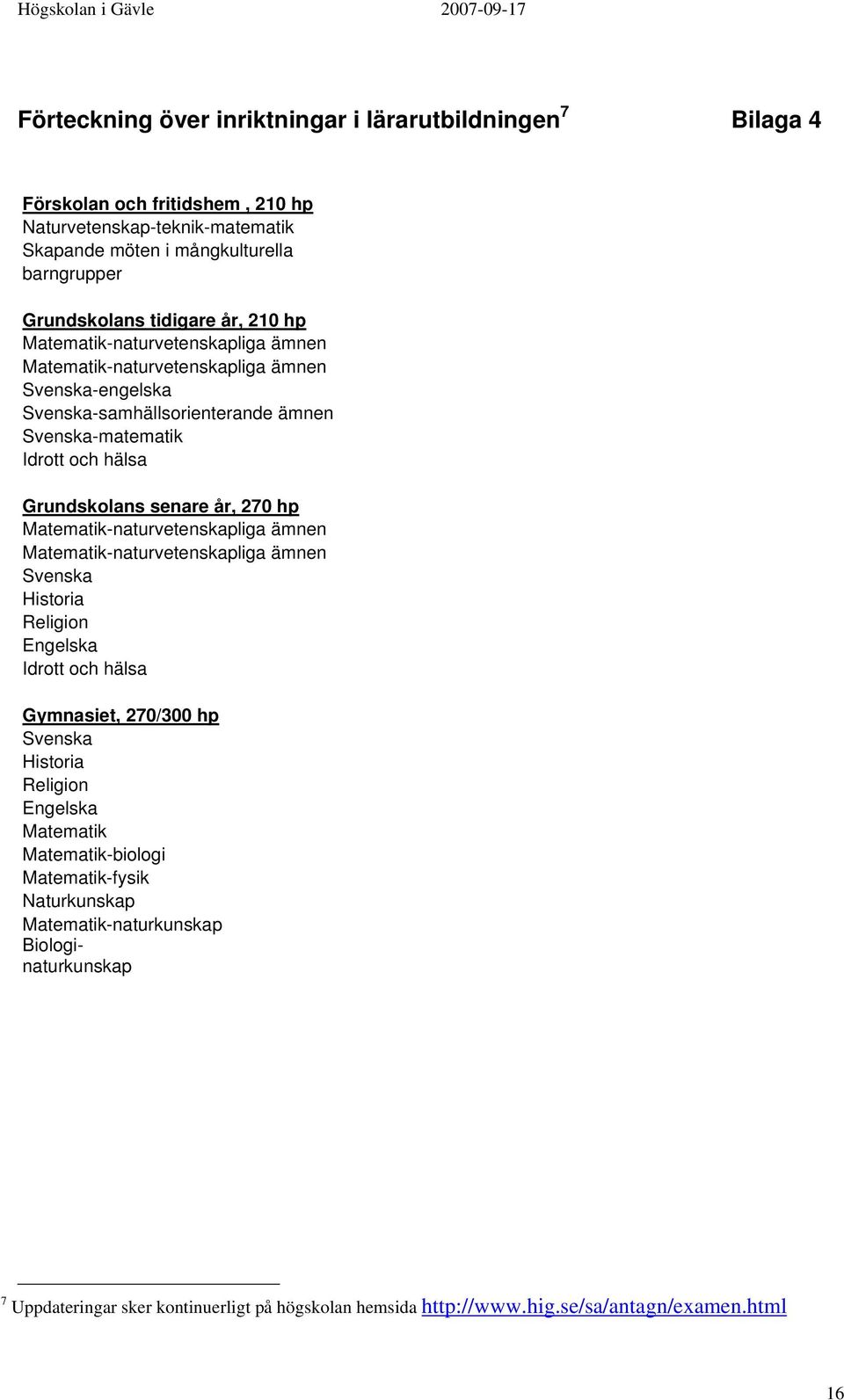 270 hp Matematik-naturvetenskapliga ämnen Matematik-naturvetenskapliga ämnen Svenska Historia Religion Engelska Idrott och hälsa Gymnasiet, 270/300 hp Svenska Historia Religion Engelska