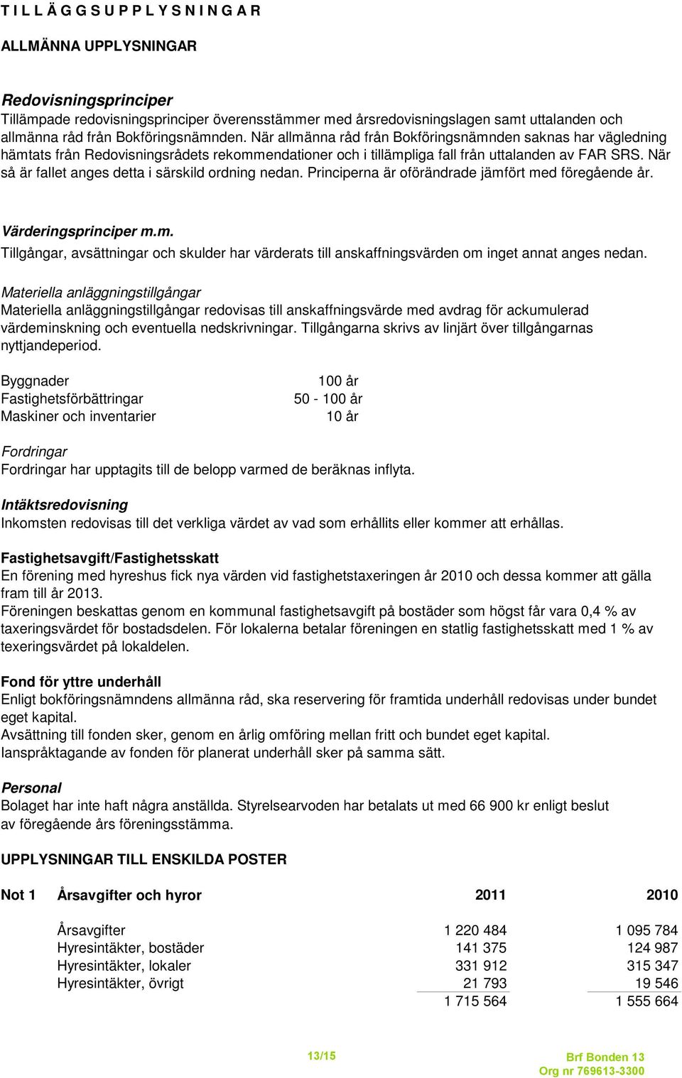 När så är fallet anges detta i särskild ordning nedan. Principerna är oförändrade jämfört med föregående år. Värderingsprinciper m.m. Tillgångar, avsättningar och skulder har värderats till anskaffningsvärden om inget annat anges nedan.
