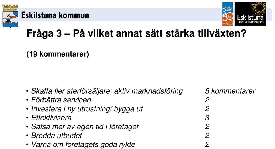 kommentarer Förbättra servicen 2 Investera i ny utrustning/ bygga ut 2