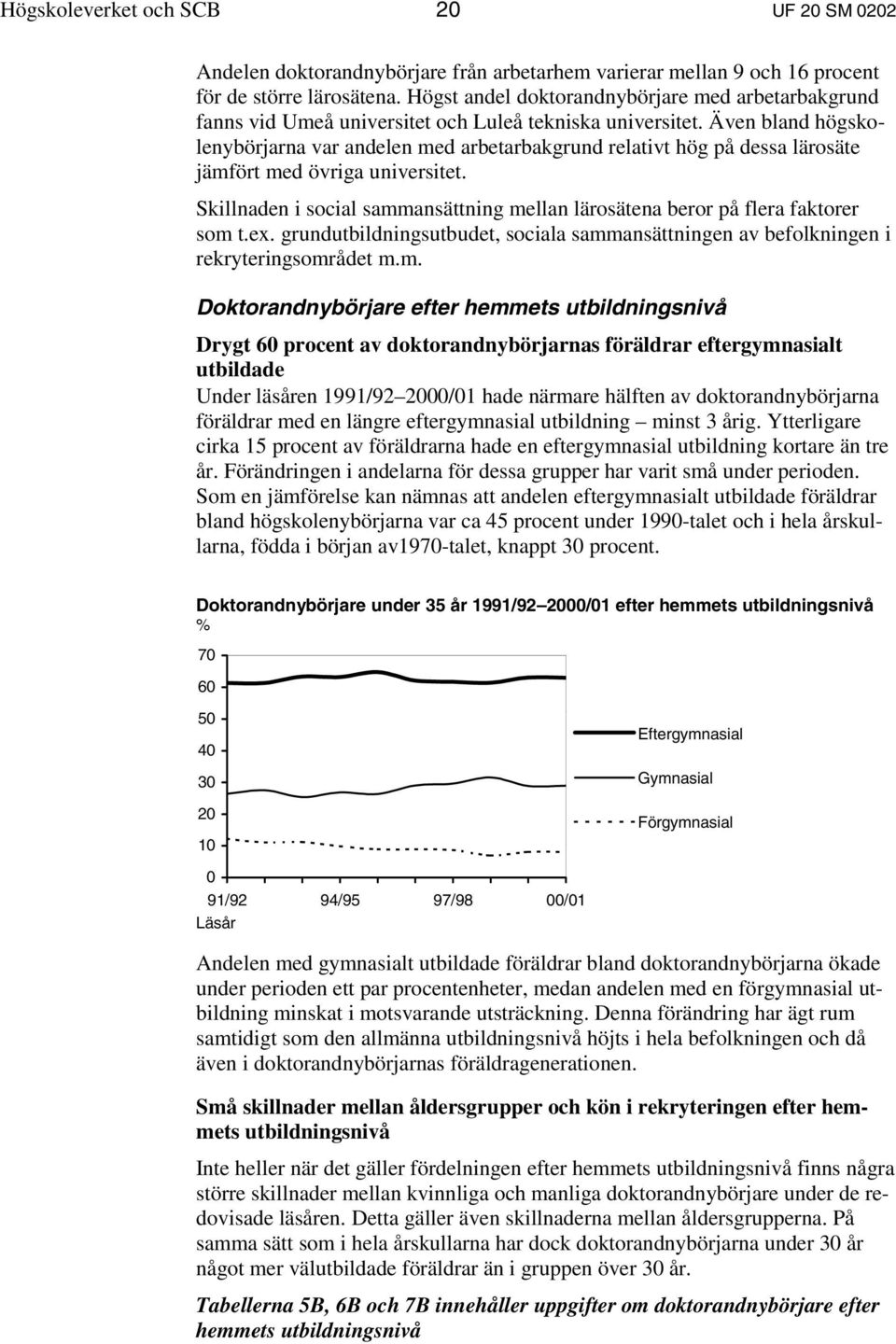 Även bland högskolenybörjarna var andelen med arbetarbakgrund relativt hög på dessa lärosäte jämfört med övriga universitet.