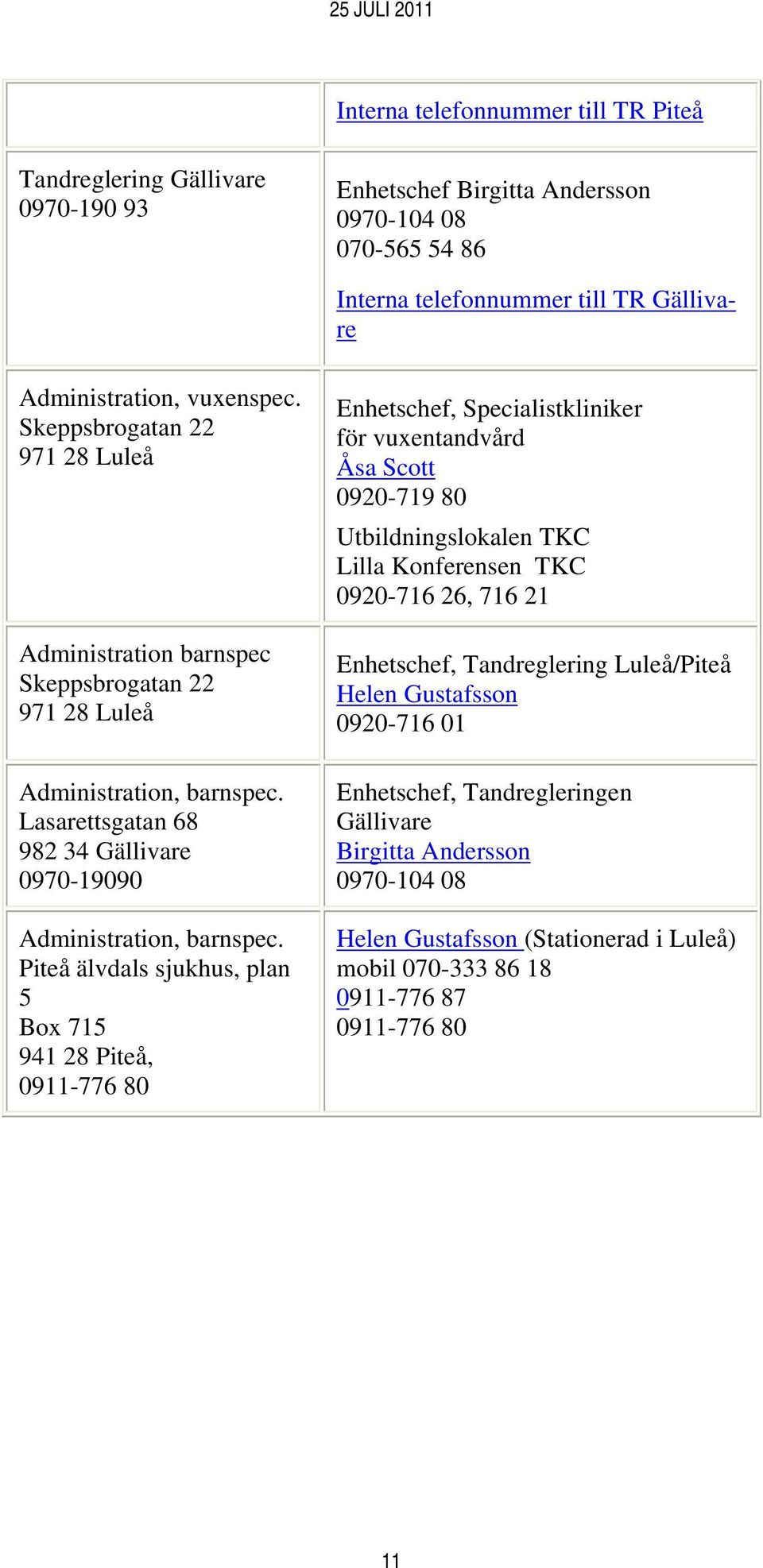 Lasarettsgatan 68 982 34 Gällivare 0970-19090 Administration, barnspec.