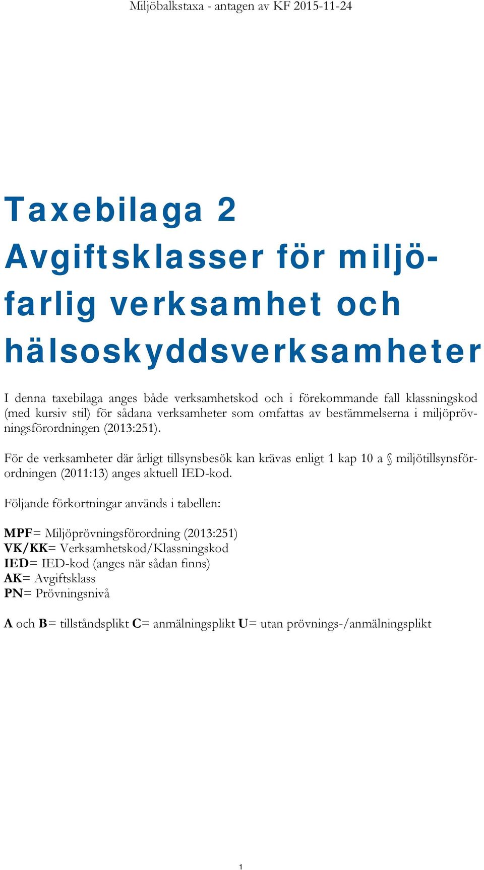För de verksamheter där årligt tillsynsbesök kan krävas enligt 1 kap 10 a miljötillsynsförordningen (2011:13) anges aktuell IED-kod.