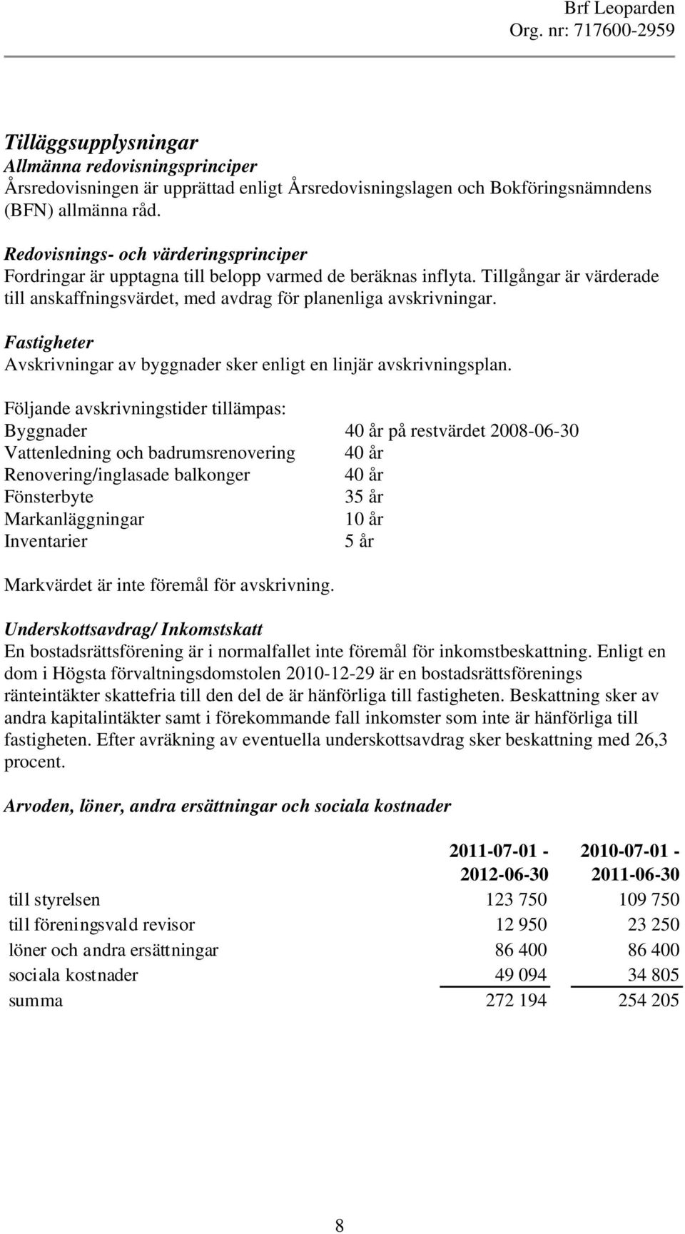 Fastigheter Avskrivningar av byggnader sker enligt en linjär avskrivningsplan.