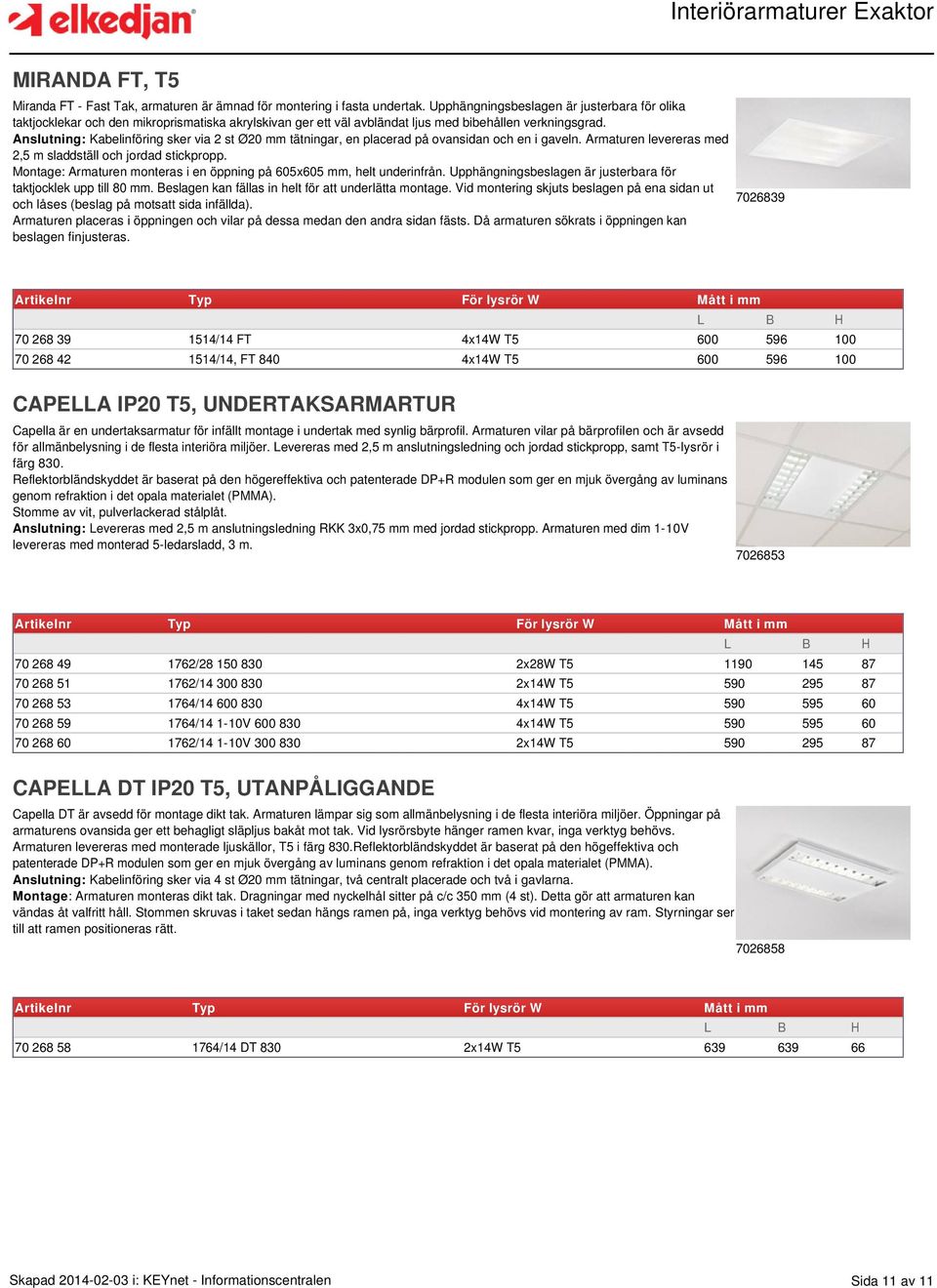 Anslutning: Kabelinföring sker via 2 st Ø20 mm tätningar, en placerad på ovansidan och en i gaveln. Armaturen levereras med 2,5 m sladdställ och jordad stickpropp.