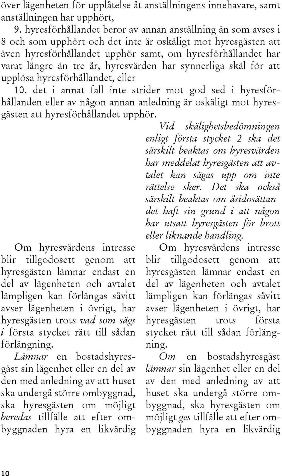 tre år, hyresvärden har synnerliga skäl för att upplösa hyresförhållandet, eller 10.