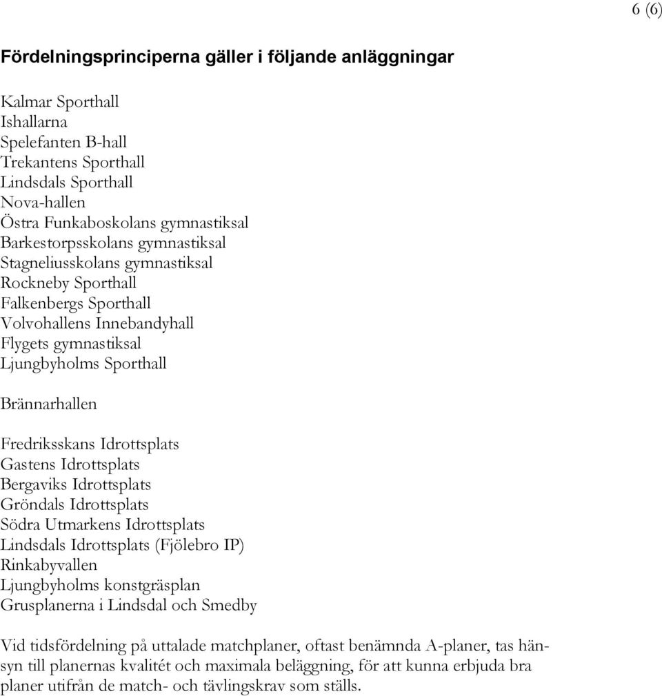 Fredriksskans Idrottsplats Gastens Idrottsplats Bergaviks Idrottsplats Gröndals Idrottsplats Södra Utmarkens Idrottsplats Lindsdals Idrottsplats (Fjölebro IP) Rinkabyvallen Ljungbyholms konstgräsplan