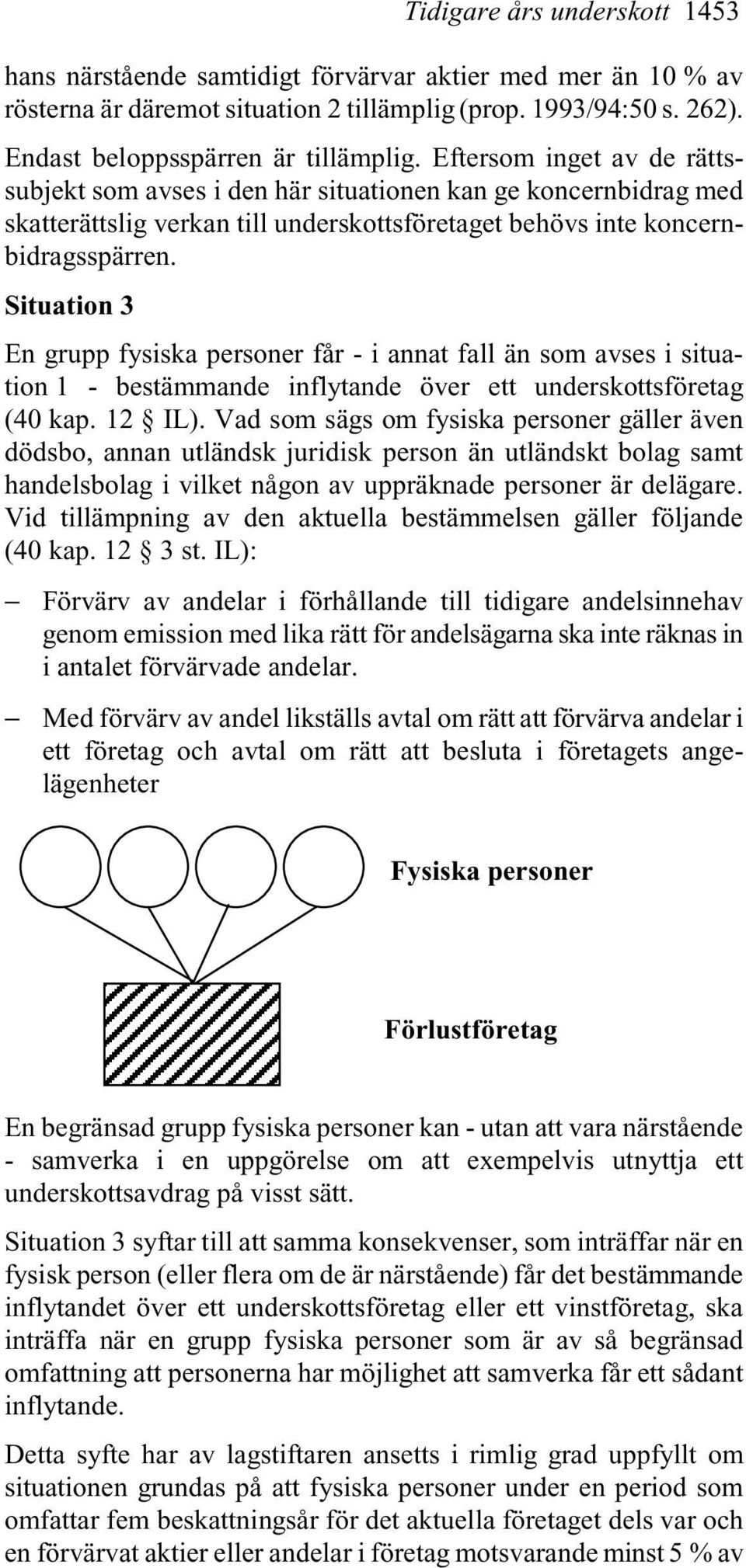 Situation 3 En grupp fysiska personer får - i annat fall än som avses i situation 1 - bestämmande inflytande över ett underskottsföretag (40 kap. 12 IL).