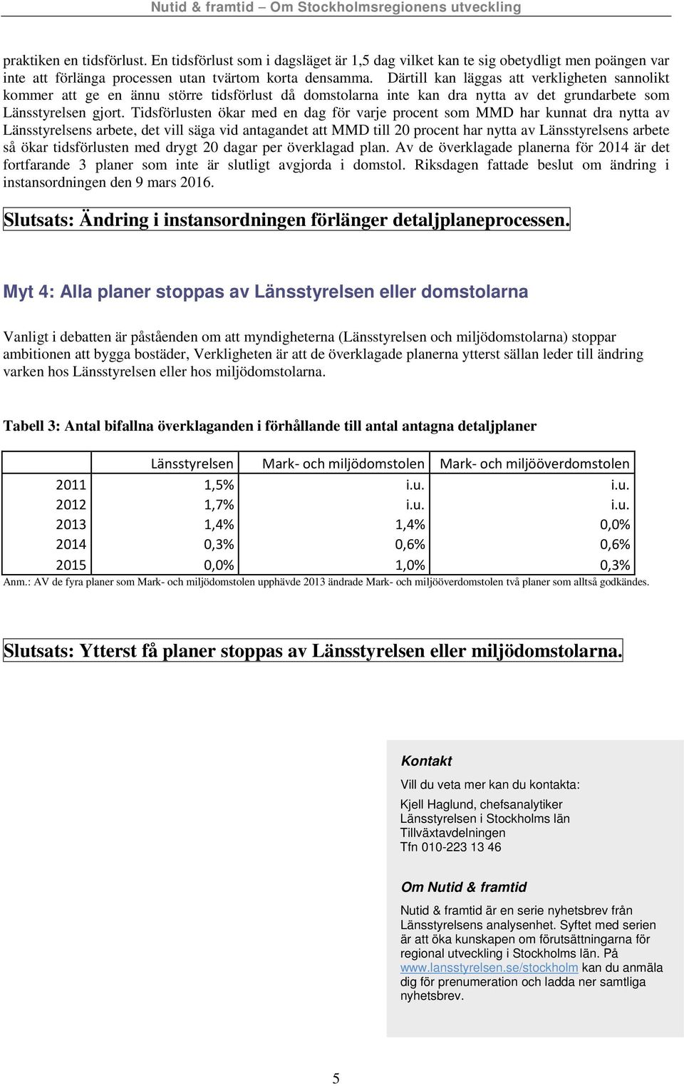 Tidsförlusten ökar med en dag för varje procent som MMD har kunnat dra nytta av Länsstyrelsens arbete, det vill säga vid antagandet att MMD till 20 procent har nytta av Länsstyrelsens arbete så ökar