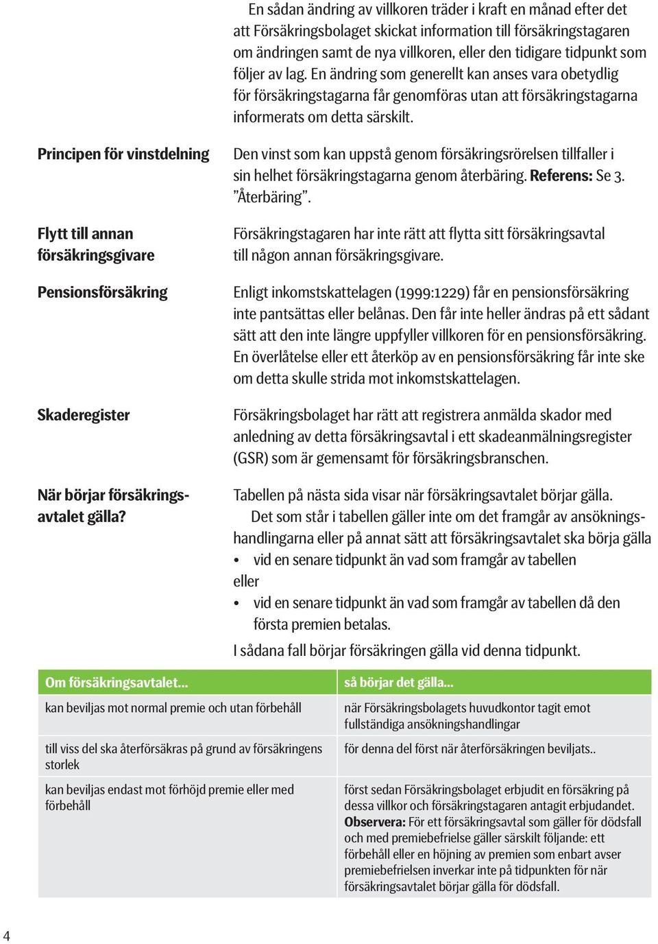 Principen för vinstdelning Flytt till annan försäkringsgivare Pensionsförsäkring Skaderegister När börjar försäkringsavtalet gälla?