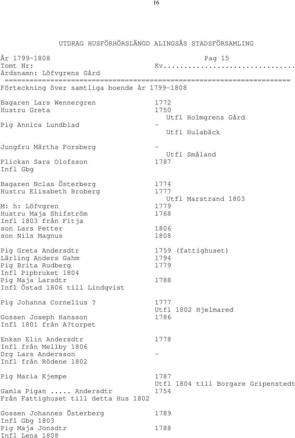Infl Gbg Bagaren Nclas Österberg 1774 Hustru Elisabeth Broberg 1777 Utfl Marstrand 1803 M: h: Löfvgren 1779 Hustru Maja Shifström 1768 Infl 1803 från Fitja son Lars Petter 1806 son Nils Magnus 1808