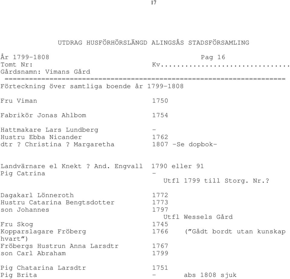 Margaretha 1807 -Se dopbok- Landvärnare el Knekt? And. Engvall 1790 eller 91 Pig Catrina - Utfl 1799 till Storg. Nr.