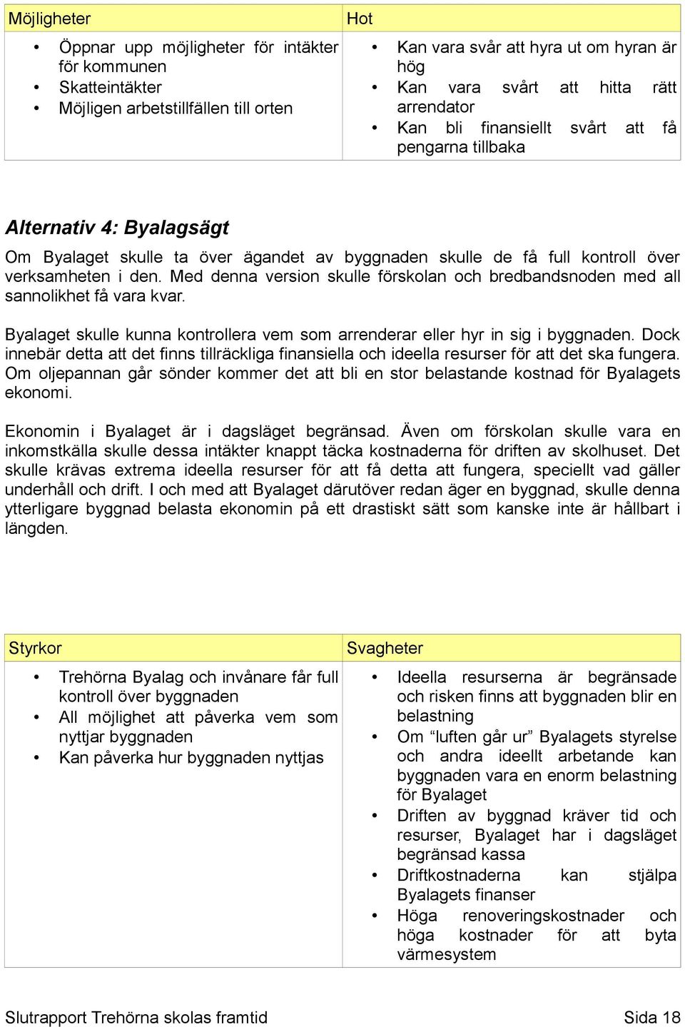 Med denna version skulle förskolan och bredbandsnoden med all sannolikhet få vara kvar. Byalaget skulle kunna kontrollera vem som arrenderar eller hyr in sig i byggnaden.