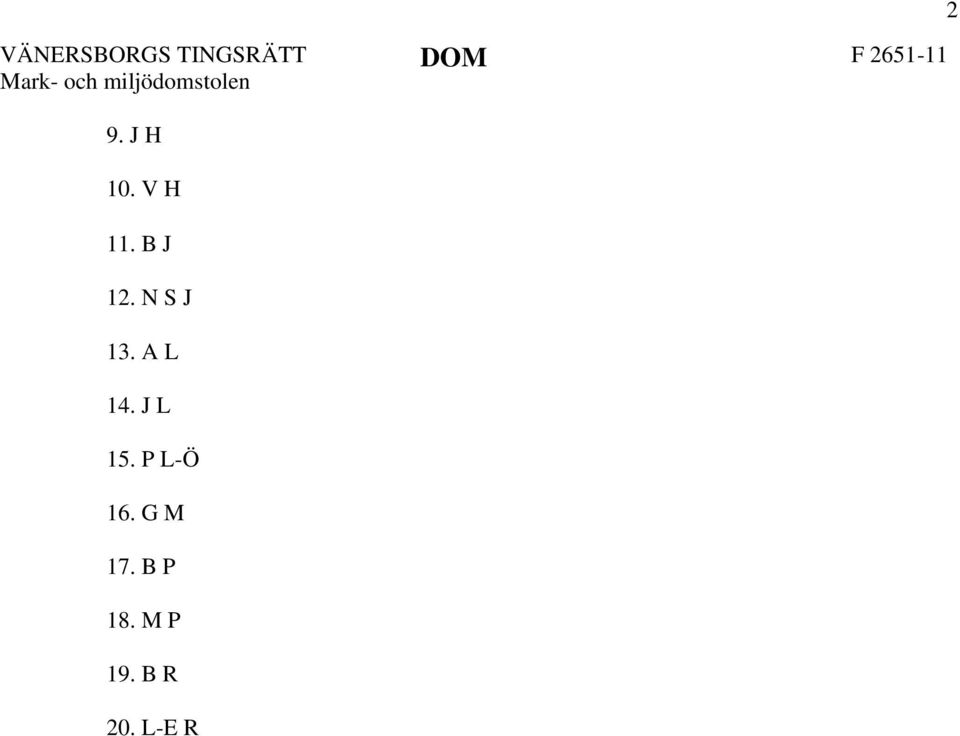 N S J 13. A L 14. J L 15. P L-Ö 16.