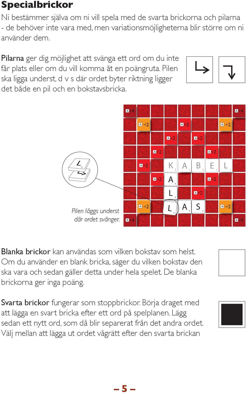 Pilen ska ligga underst, d v s där ordet byter riktning ligger det både en pil och en bok stavs bricka. x4 x4 -x2 -x2 Pilen läggs underst där ordet svänger.