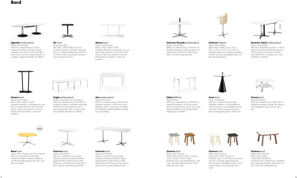 Air bord Design: Jesper Ståhl Mått: 500 x 500 / Ø 600 x h 520 mm Produktinfo: Bordsskiva i björkfanér, vitpigmenterad alt. svartbetsad askfanér eller vitt HPL laminat.