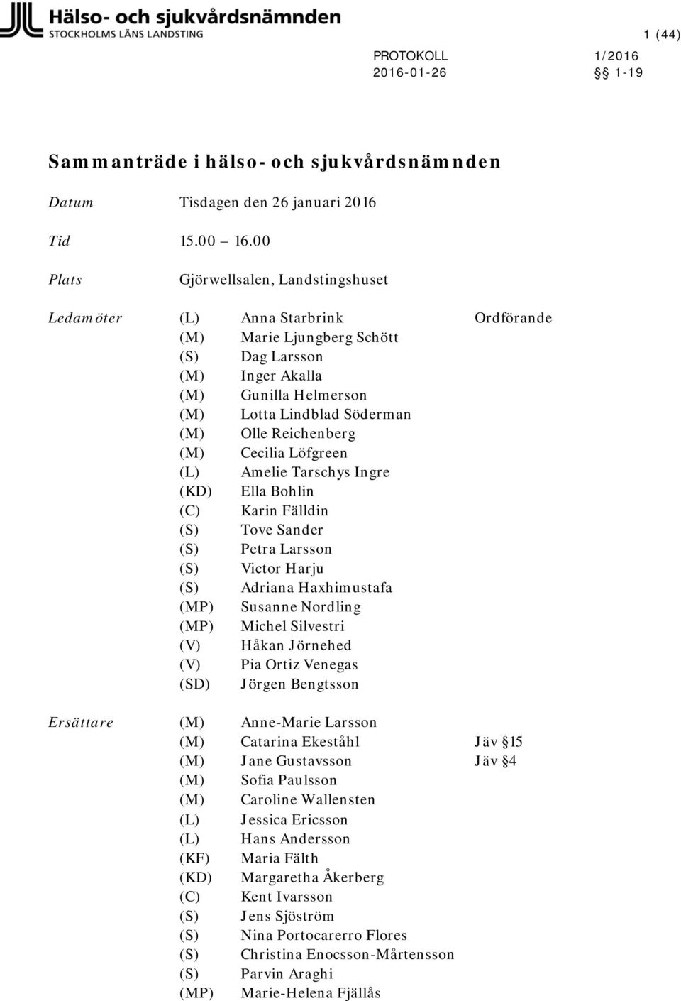 Reichenberg (M) Cecilia Löfgreen (L) Amelie Tarschys Ingre (KD) Ella Bohlin (C) Karin Fälldin (S) Tove Sander (S) Petra Larsson (S) Victor Harju (S) Adriana Haxhimustafa (MP) Susanne Nordling (MP)