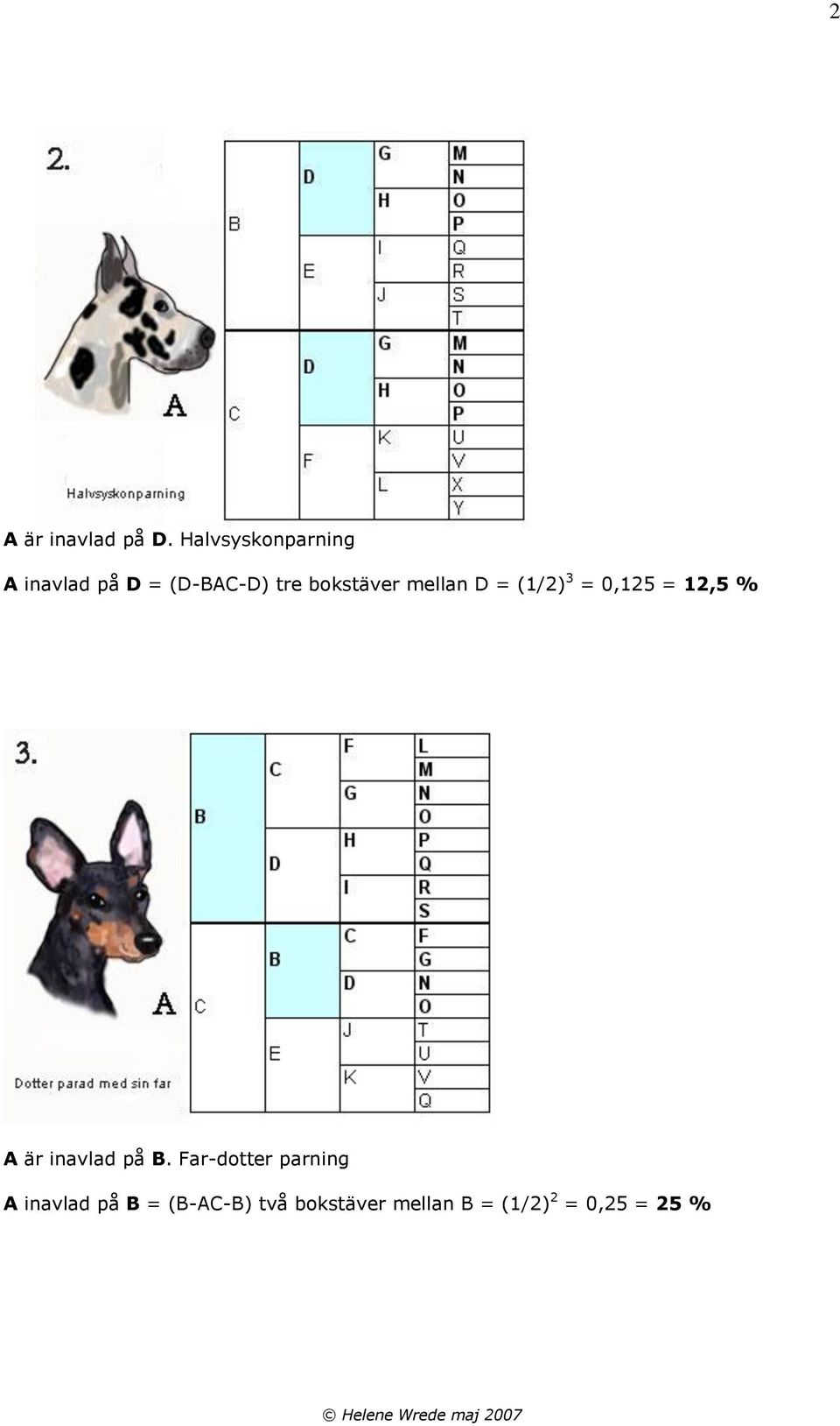 bokstäver mellan D = (1/2) 3 = 0,125 = 12,5 % A är