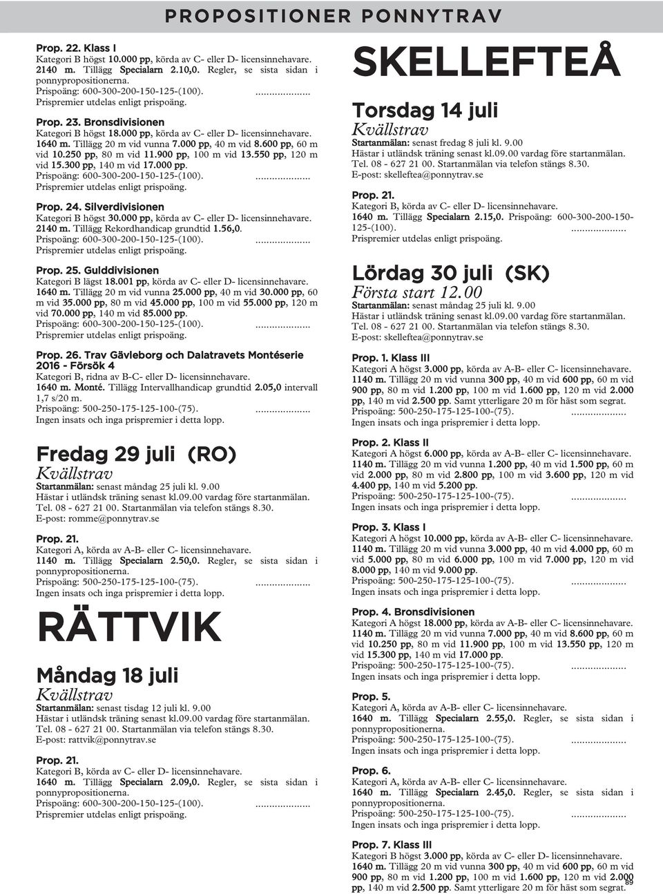 24. Silverdivisionen Kategori B högst 30.000 pp, körda av C- eller D- 2140 m. Tillägg Rekordhandicap grundtid 1.56,0. Prop. 25. Gulddivisionen Kategori B lägst 18.001 pp, körda av C- eller D- 1640 m.