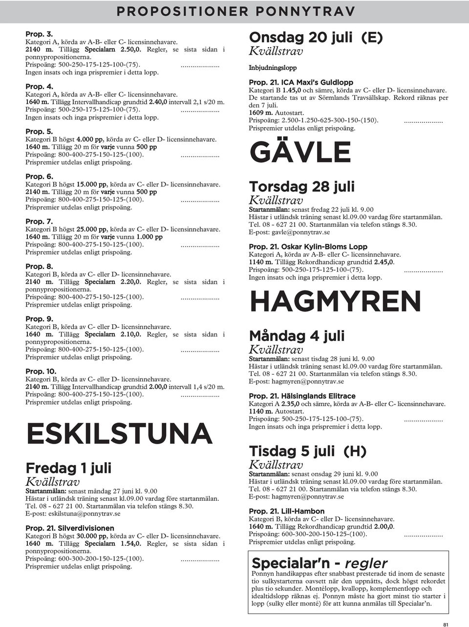 Kategori B högst 25.000 pp, körda av C- eller D- 1640 m. Tillägg 20 m för varje vunna 1.000 pp Prop. 8. 2140 m. Tillägg Specialarn 2.20,0. Regler, se sista sidan i Prop. 9. 1640 m. Tillägg Specialarn 2.10,0.