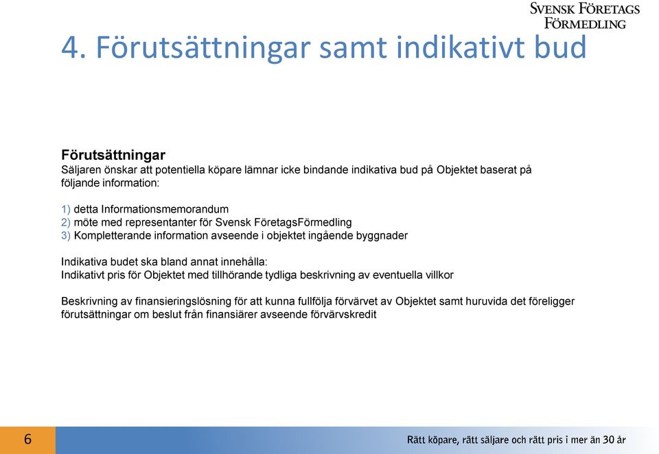 ingående byggnader Indikativa budet ska bland annat innehålla: Indikativt pris för Objektet med tillhörande tydliga beskrivning av eventuella villkor