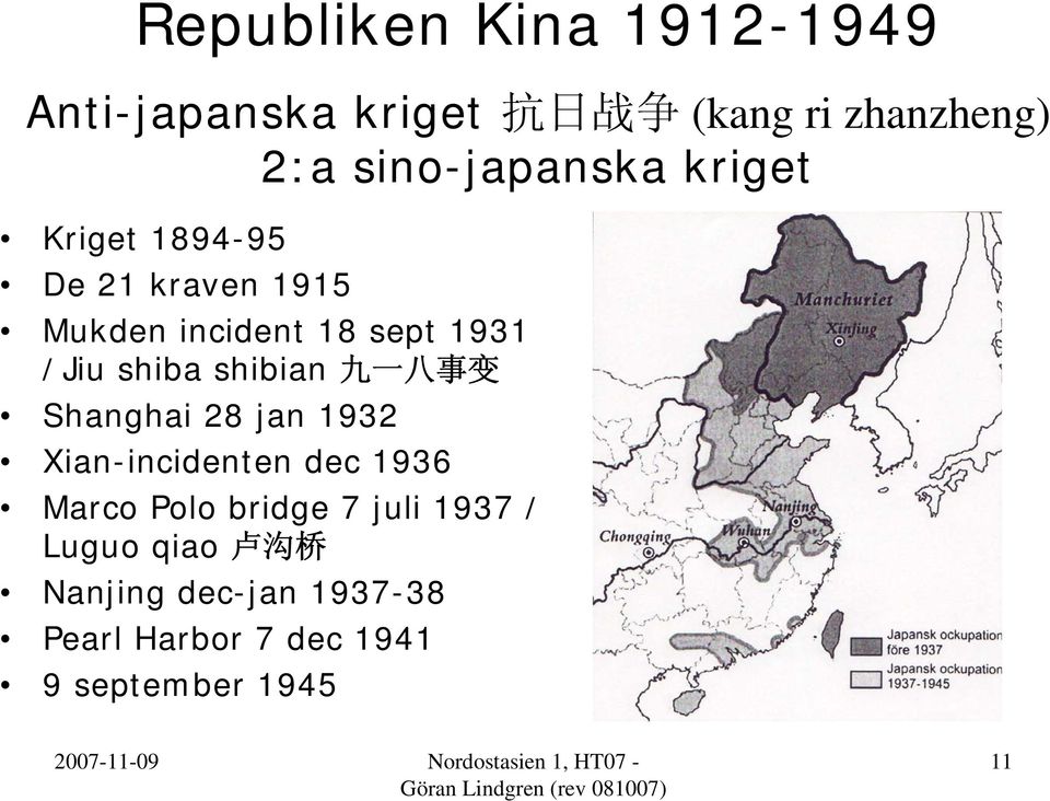 事 变 Shanghai 28 jan 1932 Xian-incidenten dec 1936 Marco Polo bridge 7 juli 1937 /