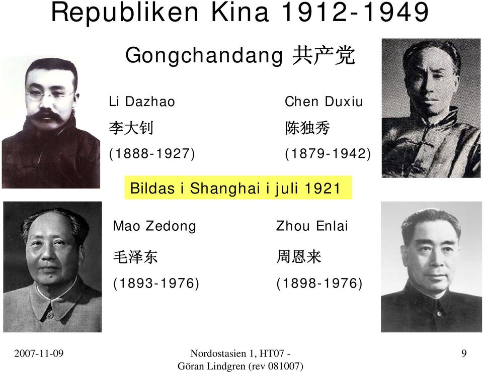 Bildas i Shanghai i juli 1921 Mao Zedong