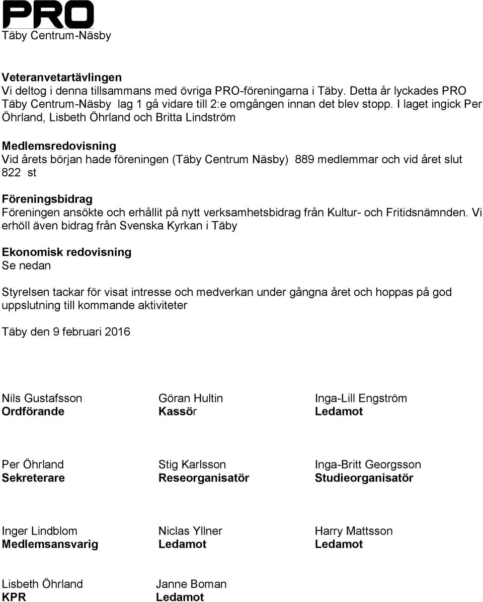 Föreningen ansökte och erhållit på nytt verksamhetsbidrag från Kultur- och Fritidsnämnden.