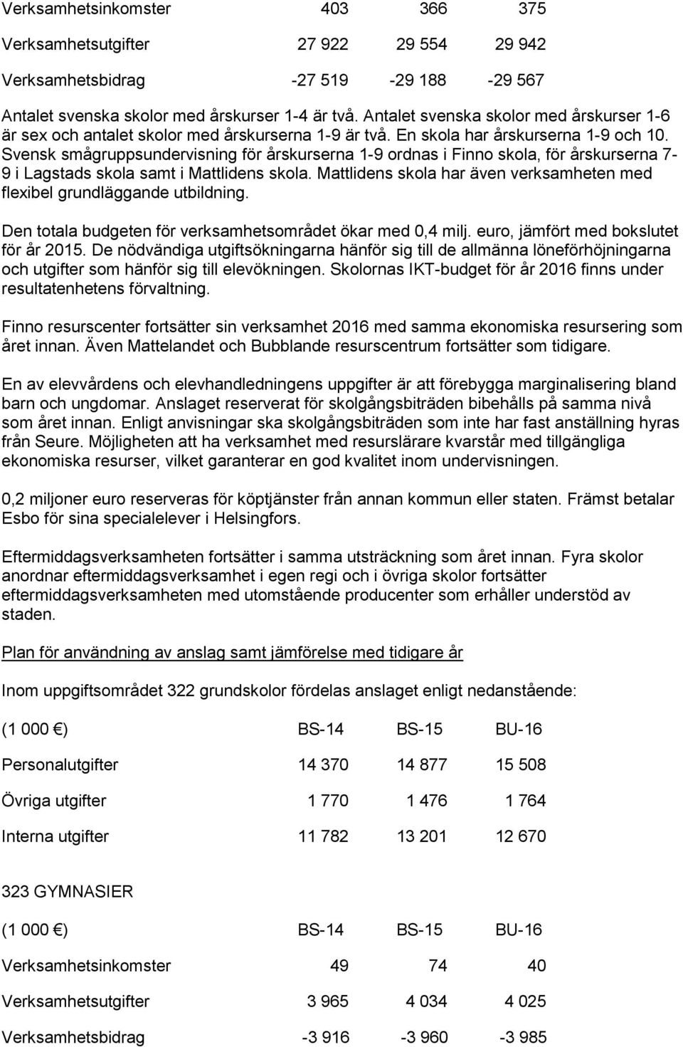 Svensk smågruppsundervisning för årskurserna 1-9 ordnas i Finno skola, för årskurserna 7-9 i Lagstads skola samt i Mattlidens skola.
