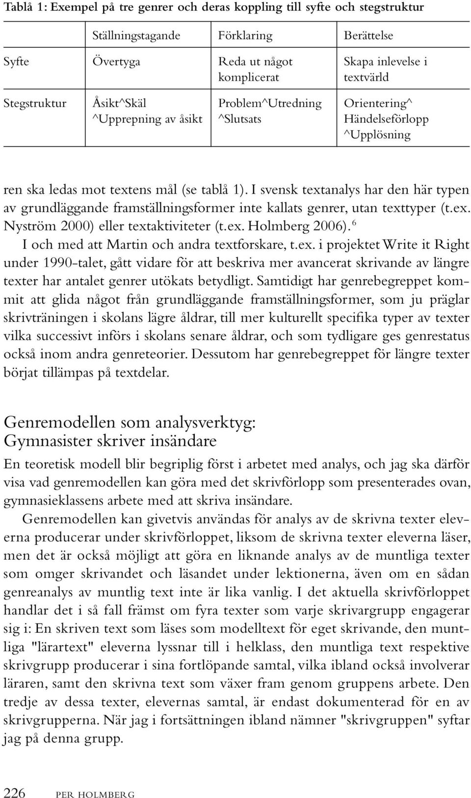 I svensk textanalys har den här typen av grundläggande framställningsformer inte kallats genrer, utan texttyper (t.ex. Nyström 2000) eller textaktiviteter (t.ex. Holmberg 2006).