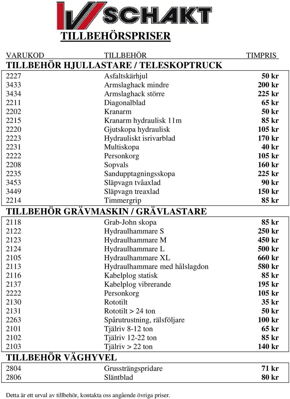 Sandupptagningsskopa 225 kr 3453 Släpvagn tvåaxlad 90 kr 3449 Släpvagn treaxlad 150 kr 2214 Timmergrip 85 kr TILLBEHÖR GRÄVMASKIN / GRÄVLASTARE 2118 Grab-John skopa 85 kr 2122 Hydraulhammare S 250 kr