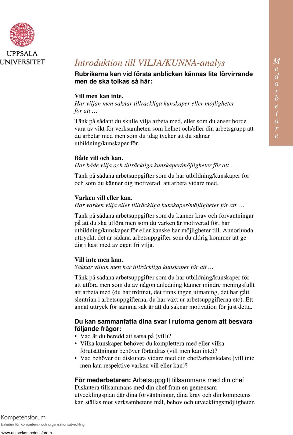H å vilj och illäcklig kunskp/möjligh fö Tänk på sån suppgif som u h uilning/kunskp fö och som u känn ig moiv vi m. Vkn vill ll kn.