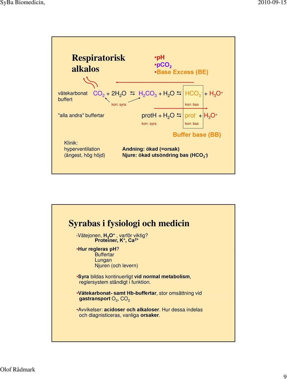 Buffertar Lungan Njuren (och levern) Syra bildas kontinuerligt vid normal metabolism, reglersystem ständigt i funktion.